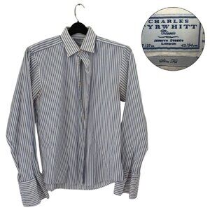 Charles Tyrwhitt Men’s Blue Stripe Slim Fit Dress Shirt 17/37 Long Sleeve